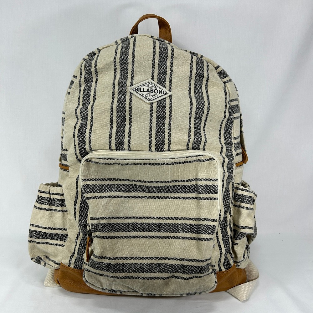 Billabong Cream & Black Striped Canvas Backpack